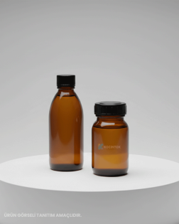 Cam Şişe, Soda Lime, Kapaklı, Geniş Boyunlu, Amber, 250 ml C360816