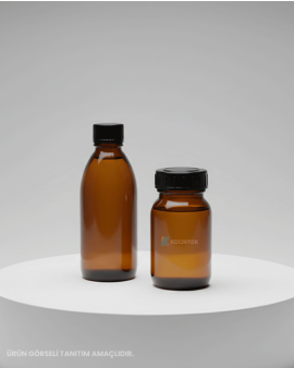 Cam Şişe, Soda Lime, Kapaklı, Geniş Boyunlu, Amber, 250 ml C360816