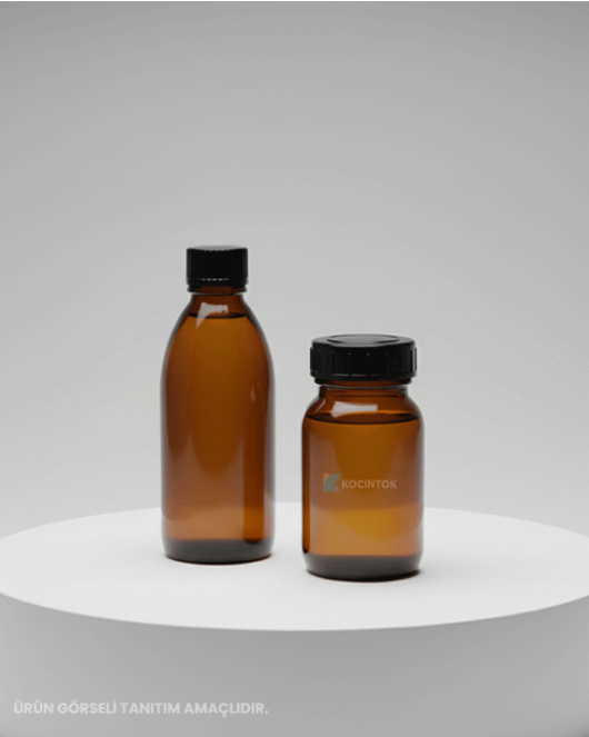 Cam Şişe, Soda Lime, Kapaklı, Geniş Boyunlu, Amber, 250 ml C360816